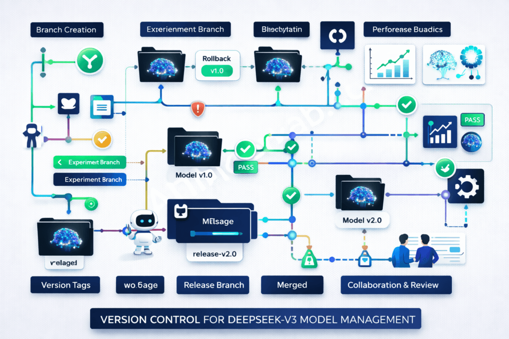 Version control and model management infographic for DeepSeek-V3 GitHub workflows