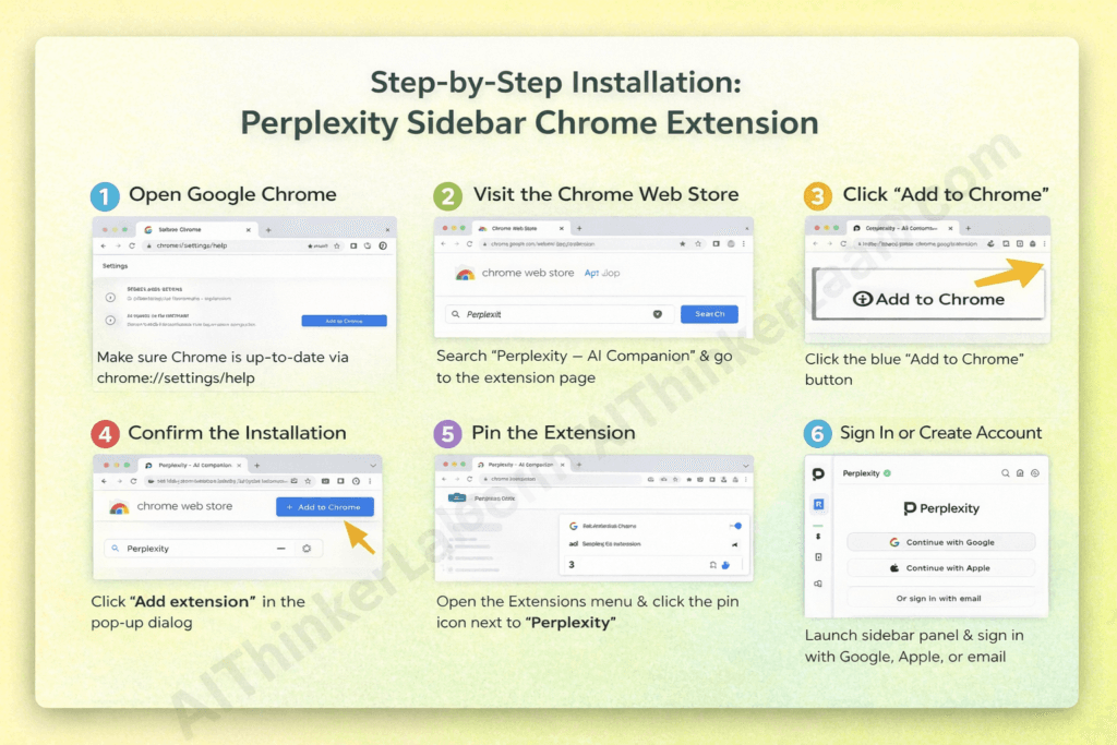Step-by-step installation process for the Perplexity Sidebar Chrome Extension in Google Chrome