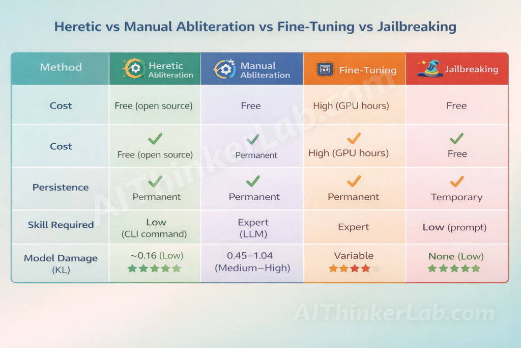 heretic-vs-manual-abliteration-vs-fine-tuning-vs-jailbreaking-comparison-2026