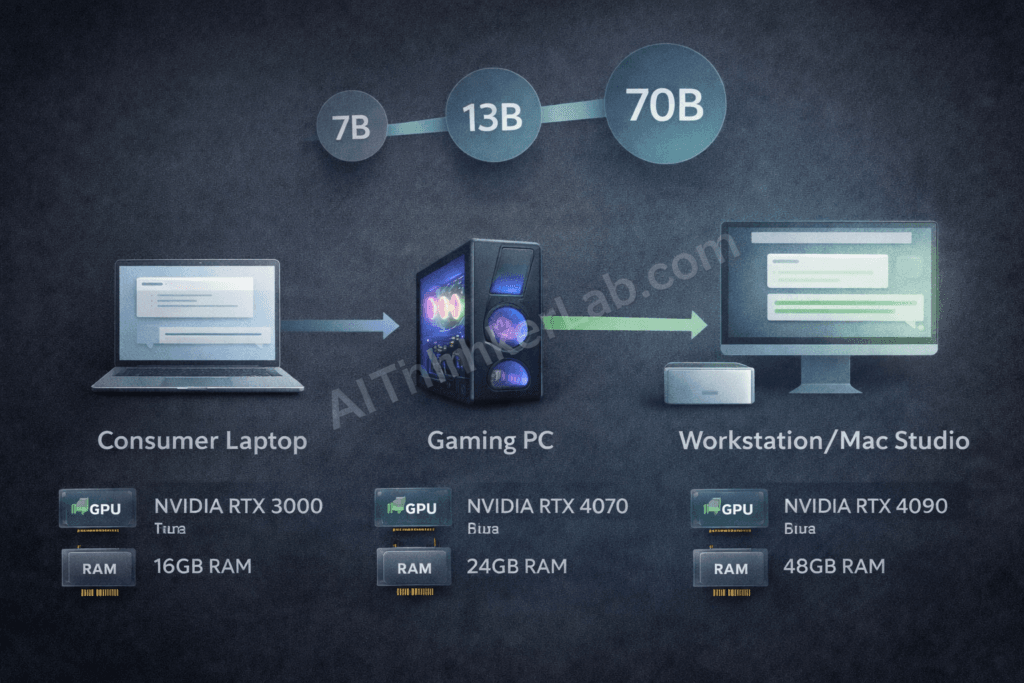 Local LLM hardware requirements by model size — RAM and VRAM minimums for running Claude alternatives locally