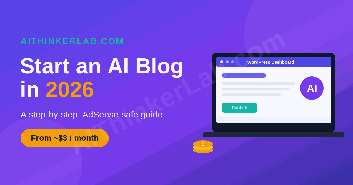 tart an AI blog in 2026 — laptop showing WordPress setup