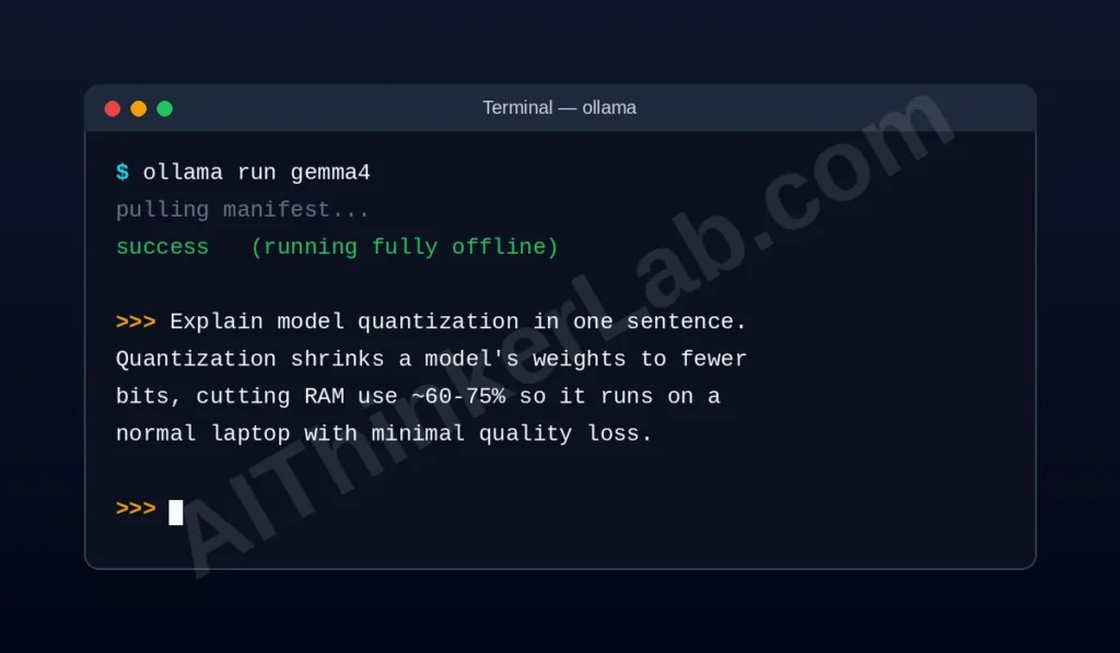 Running Gemma 4 locally with a single Ollama terminal command